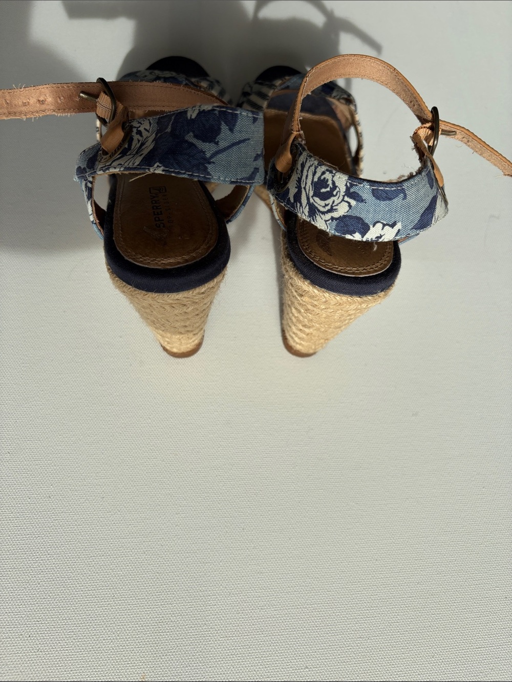 Sperry Blue Floral & Striped Espadrille Wedge Sandals 8.5 - Picture 5 of 8